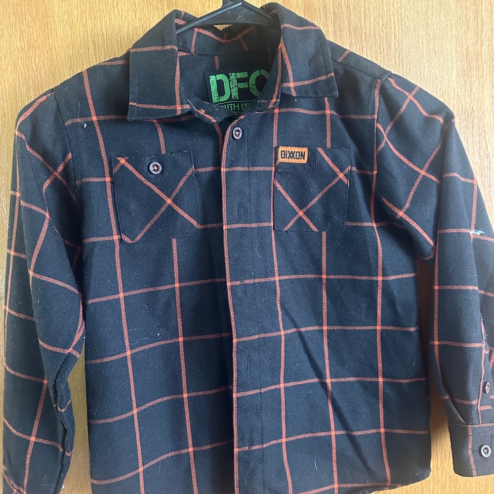 DIXXON Kids Plaid Black and Orange Shirt
